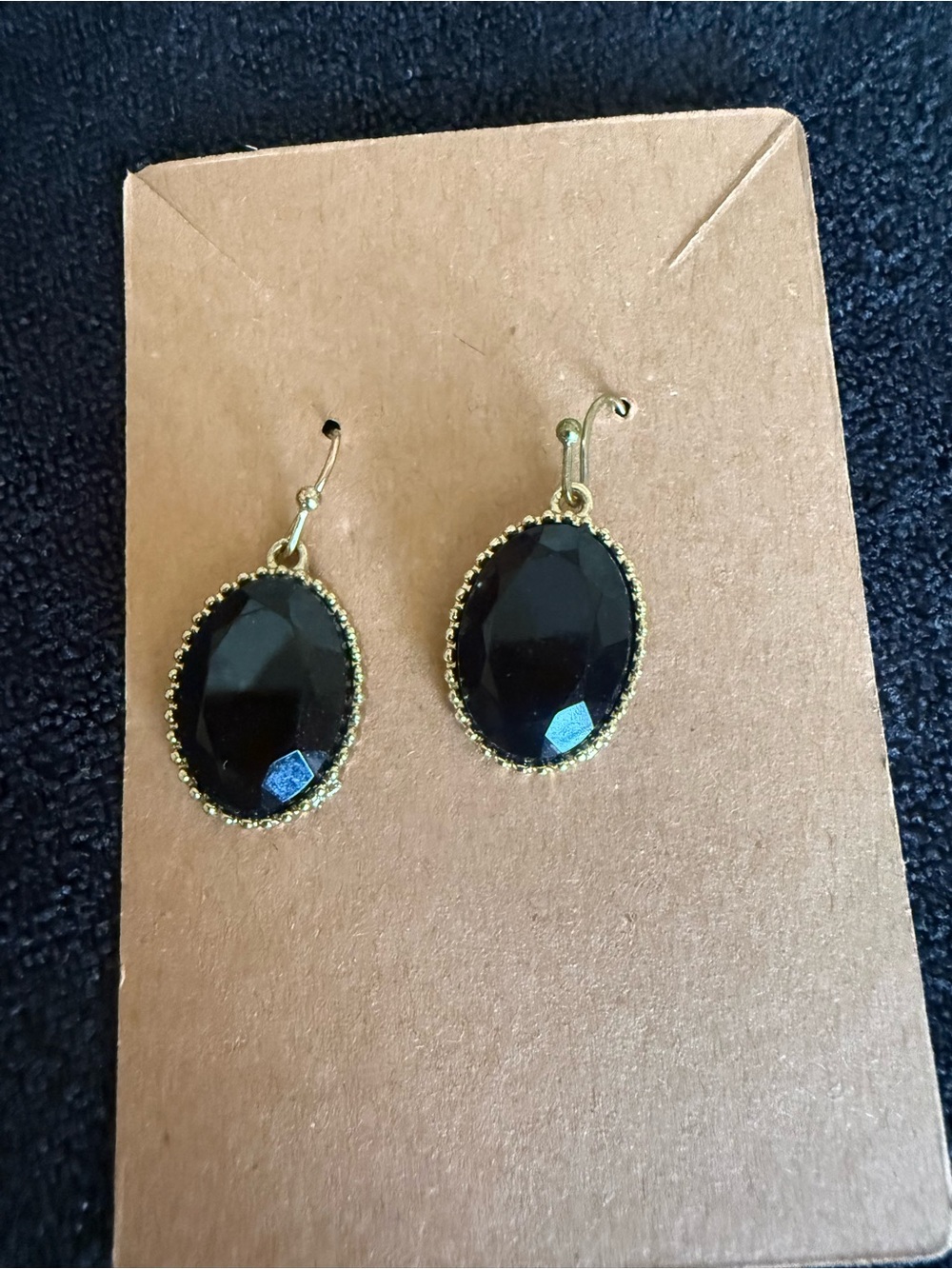Gold-Trim Black Oval Drop Earrings - Women Jewelry